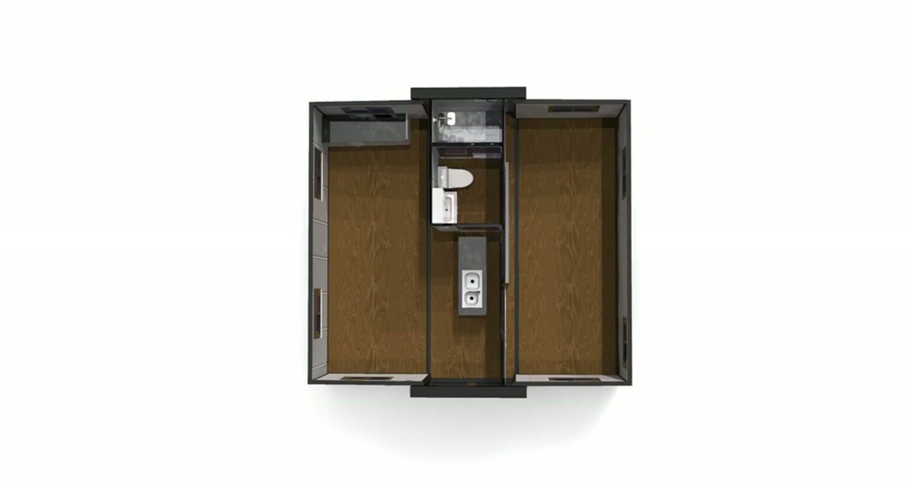Top view of compact modular ADU interior layout